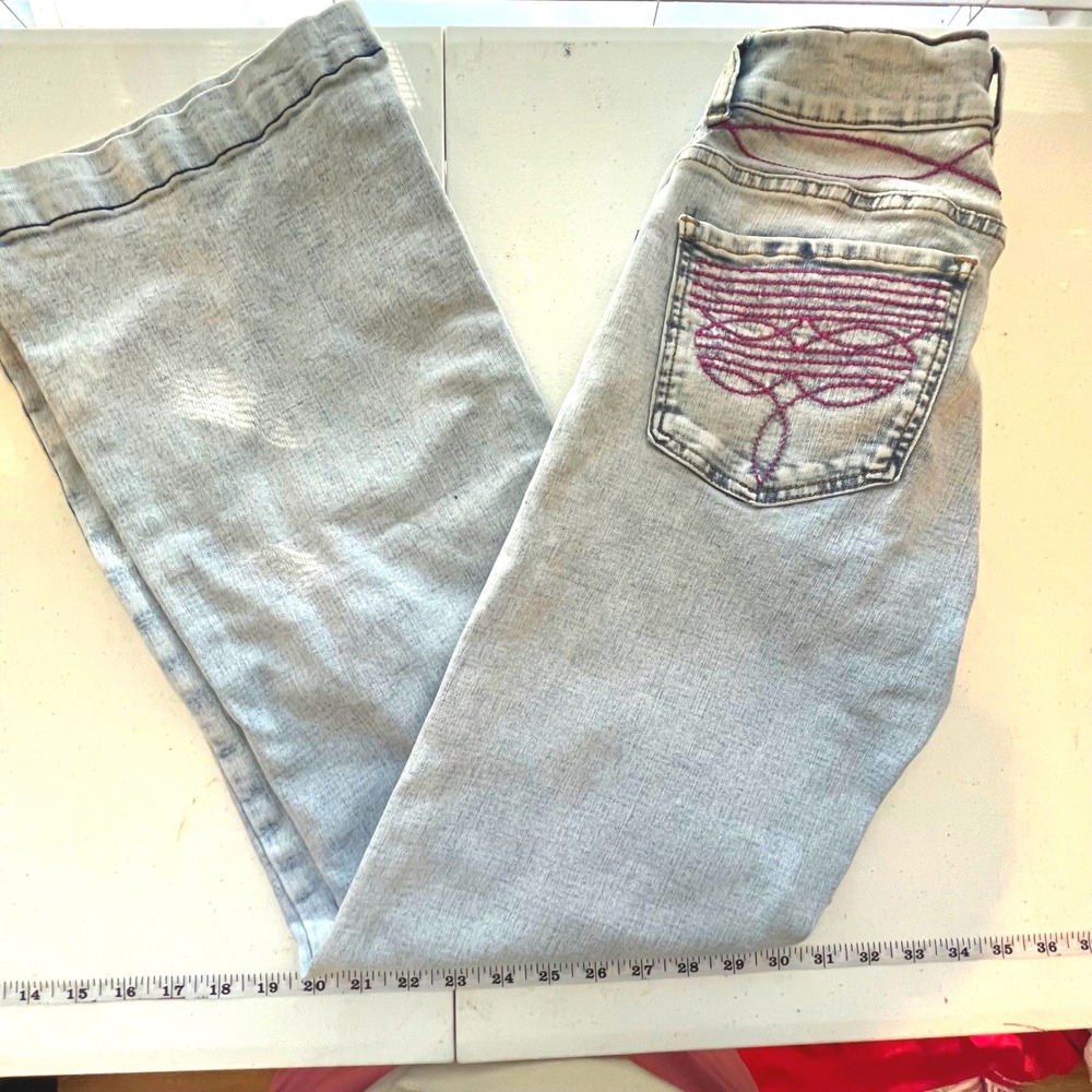 Ranch Dressn light acid Wash High Rise Flare Jeans Designer Embroidered Pockets